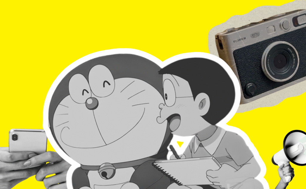 Doraemon y Nobita Nobi, protagonistas de la serie «Doraemon». Diseño realizado a partir de las imágenes de Wikimedia Commons y Canva (licencia CC).