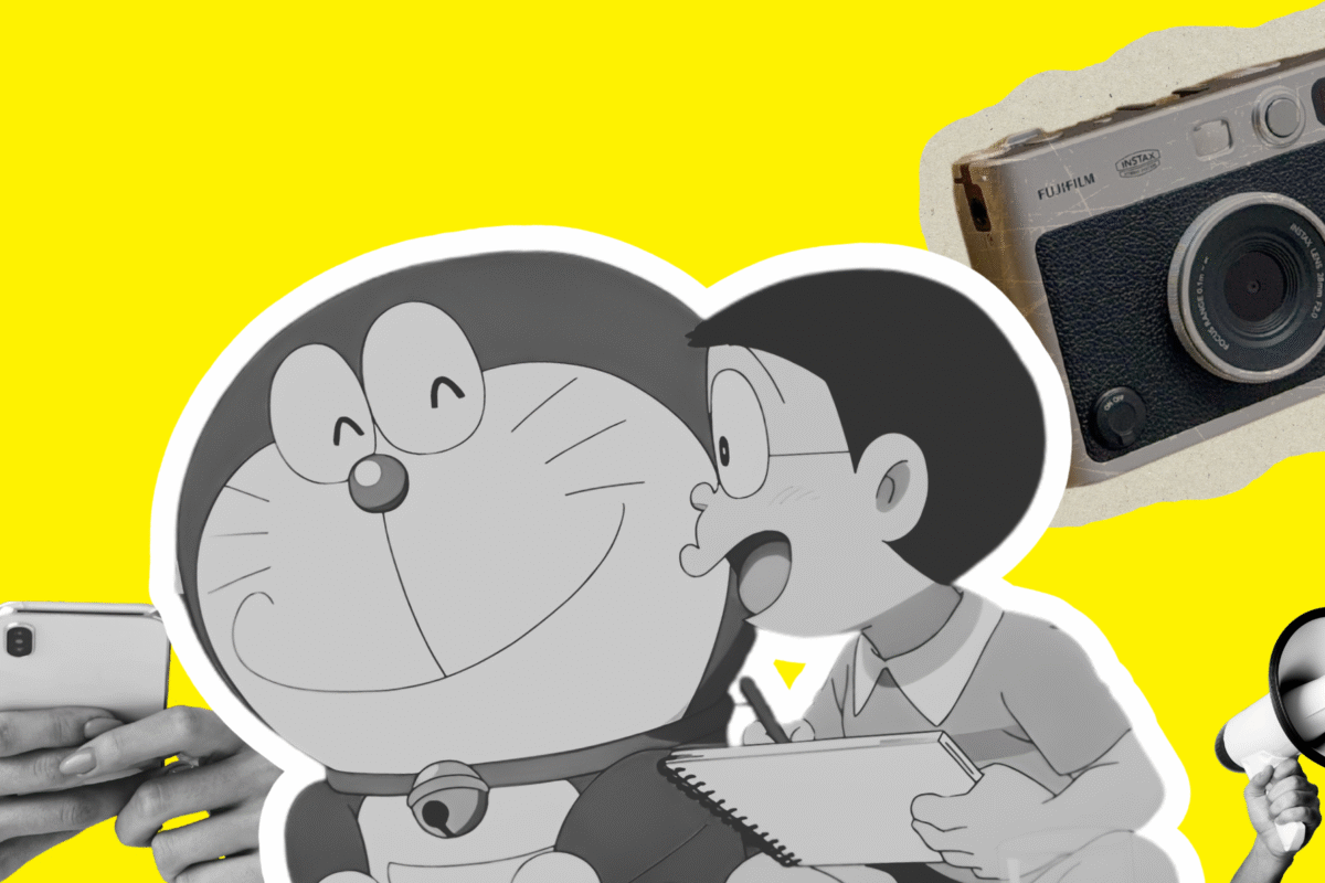 Doraemon y Nobita Nobi, protagonistas de la serie «Doraemon». Diseño realizado a partir de las imágenes de Wikimedia Commons y Canva (licencia CC).
