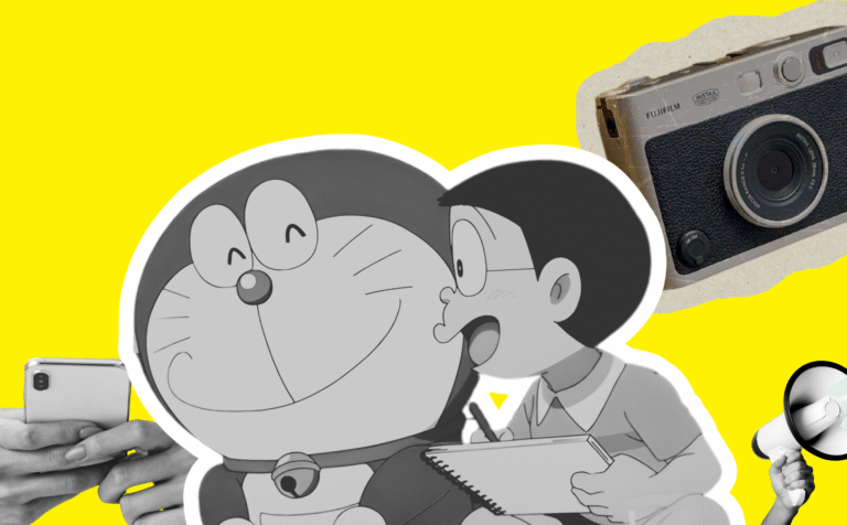 Doraemon y Nobita Nobi, protagonistas de la serie «Doraemon». Diseño realizado a partir de las imágenes de Wikimedia Commons y Canva (licencia CC).