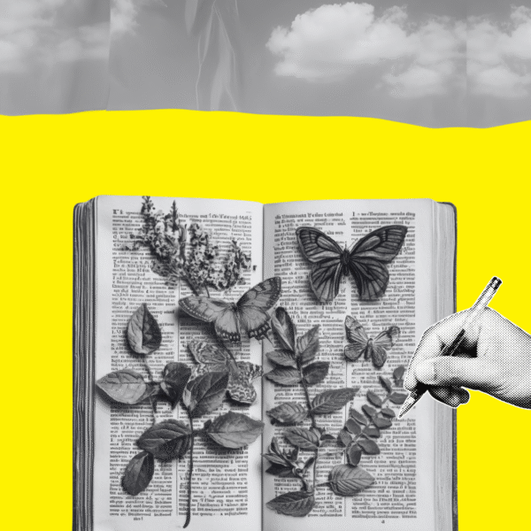 El libro, ¿es una puerta o es un espejo? ¿Nos abre un cielo de posibilidades ante nosotros o nos permite desentrañar lo que hay dentro de cada uno? Diseño realizado a partir de la ilustración de FreePiks y los elementos de Canva Pro (licencia CC).