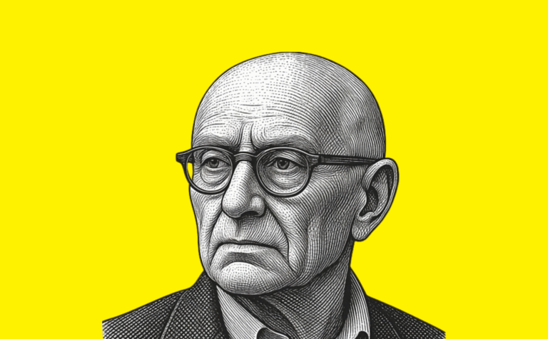Página de Inicio 2025 Marcel Cohen analiza la lengua ladina como puente entre la memoria y la modernidad. Diseño realizado a partir de la ilustración de Marcel Cohen realiazada por Sora (licencia CC).