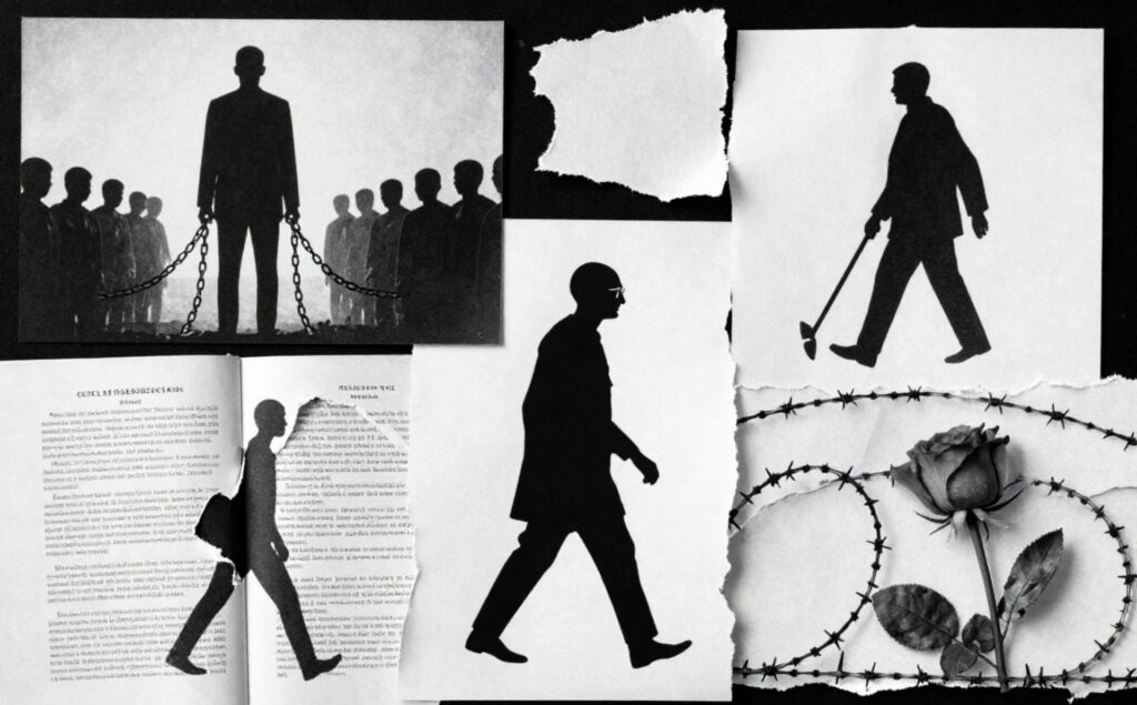 Mucho antes que Gandhi o Martin Luther King, Thoreau desarrolló el concepto de desobediencia civil. «Collage» hecho con elementos de Canva Pro.