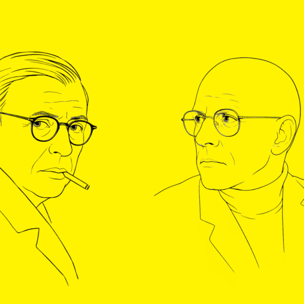 Diseños de Sartre y Foucault realizados con Sora (licencia CC).
