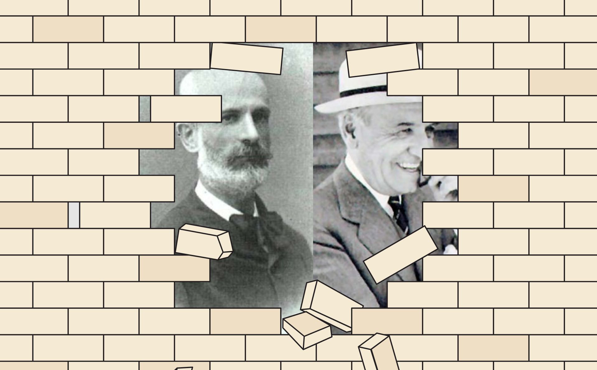 Diseño hecho con foto de Giner de los RÃos (izda., picryl, de dominio público) y Ortega y Gasset (dcha., en los años 20 del siglo pasado extraÃda de la Gran enciclopedia noruega, de dominio público), ambos representantes de la filosofÃa española.