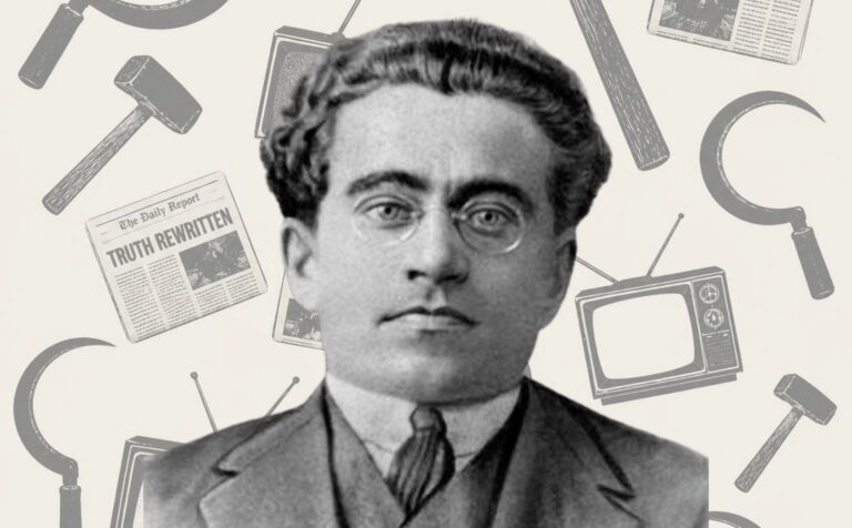 Antonio Gramsci se ha convertido en una figura fundamental para entender los siglos XX y XXI. En este artículo profundizamos en quién fue realmente. Diseño a partir de imagen de Gramsci de dominio público, extraída de Wikimedia Commons y fondo hecho con la IA de Canva Pro.
