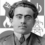 La hegemonía es un concepto clave en Gramsci, uno que atraviesa el grueso de su pensamiento. Diseño a partir de imagen de Gramsci de dominio público extraída de Wikimedia Commons y fondo hecho con la IA de Canva Pro.
