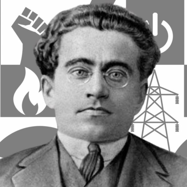 La hegemonía es un concepto clave en Gramsci, uno que atraviesa el grueso de su pensamiento. Diseño a partir de imagen de Gramsci de dominio público extraída de Wikimedia Commons y fondo hecho con la IA de Canva Pro.