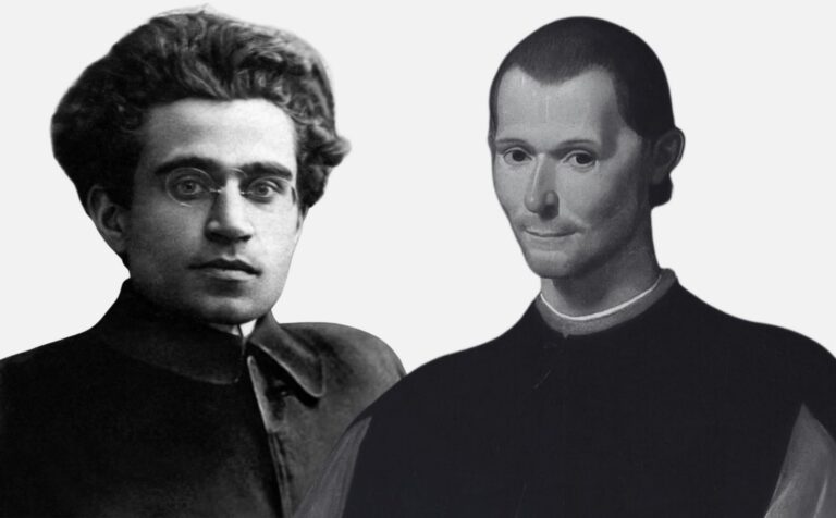 La lectura de Maquiavelo de Gramsci le permite ver en «El príncipe» un nuevo paradigma para el presente. Diseño a partir de imágenes de Gramsci (izquierda) y Maquiavelo (derecha), de dominio público y extraídas de Wikimedia Commons.