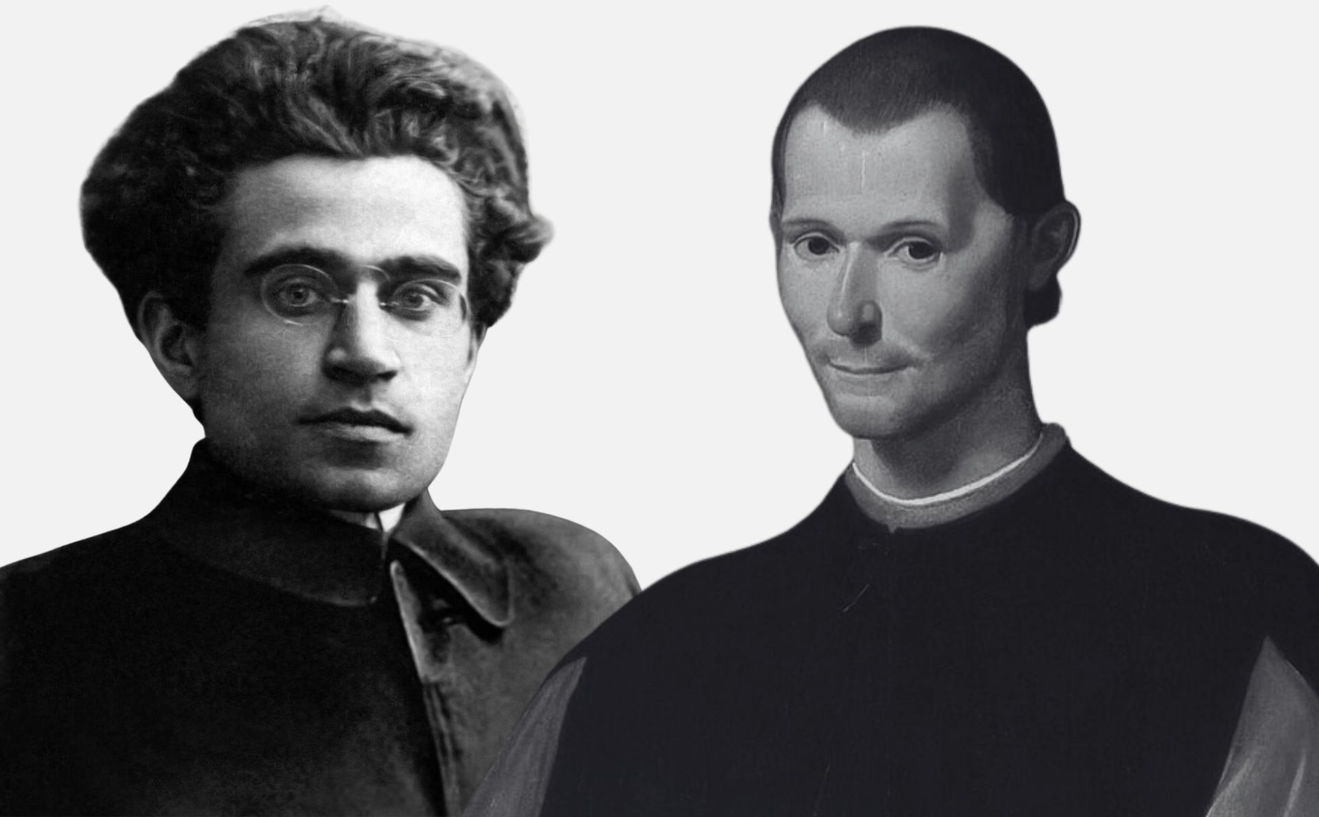 La lectura de Maquiavelo de Gramsci le permite ver en Â«El prÃ­ncipeÂ» un nuevo paradigma para el presente. DiseÃ±o a partir de imÃ¡genes de Gramsci (izquierda) y Maquiavelo (derecha), de dominio pÃºblico y extraÃ­das de Wikimedia Commons.